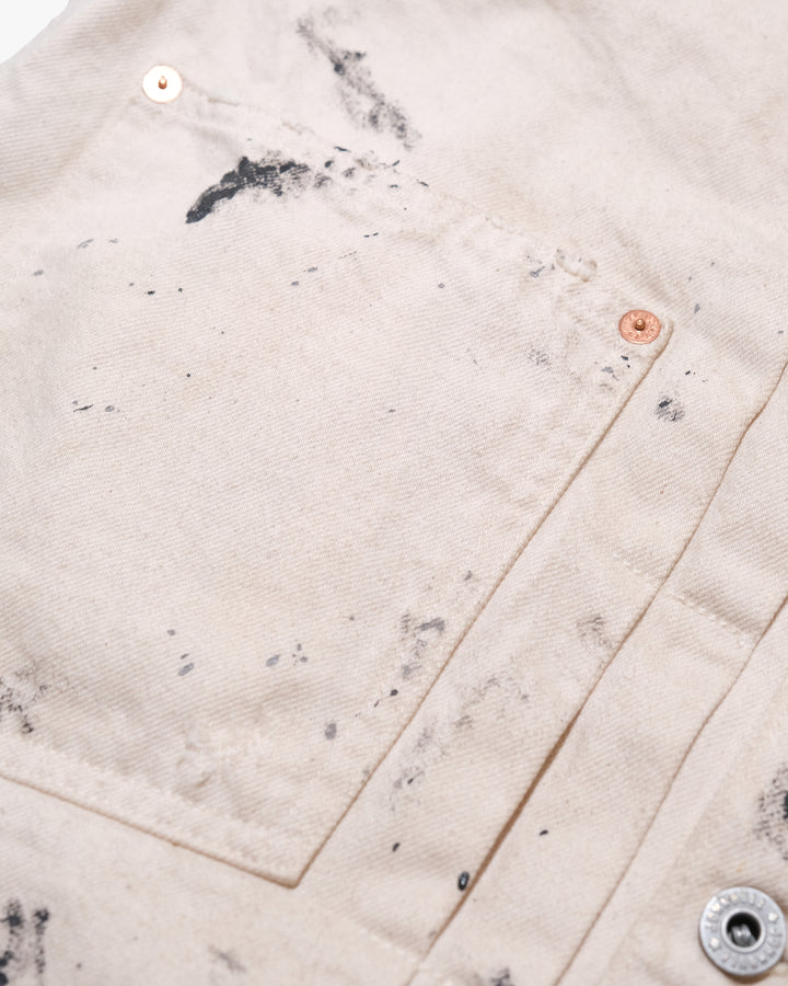 Japanese Repro Denim Jacket, M, John Bull, Ecru with Paint-Splatter Pattern