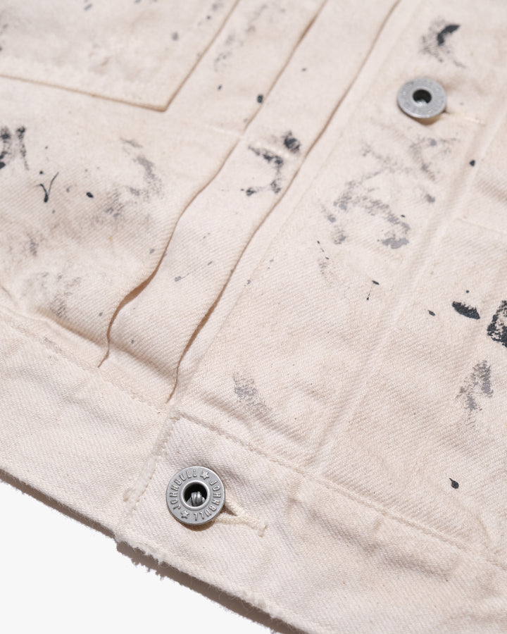 Japanese Repro Denim Jacket, M, John Bull, Ecru with Paint-Splatter Pattern