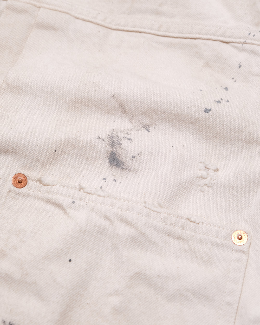Japanese Repro Denim Jacket, M, John Bull, Ecru with Paint-Splatter Pattern