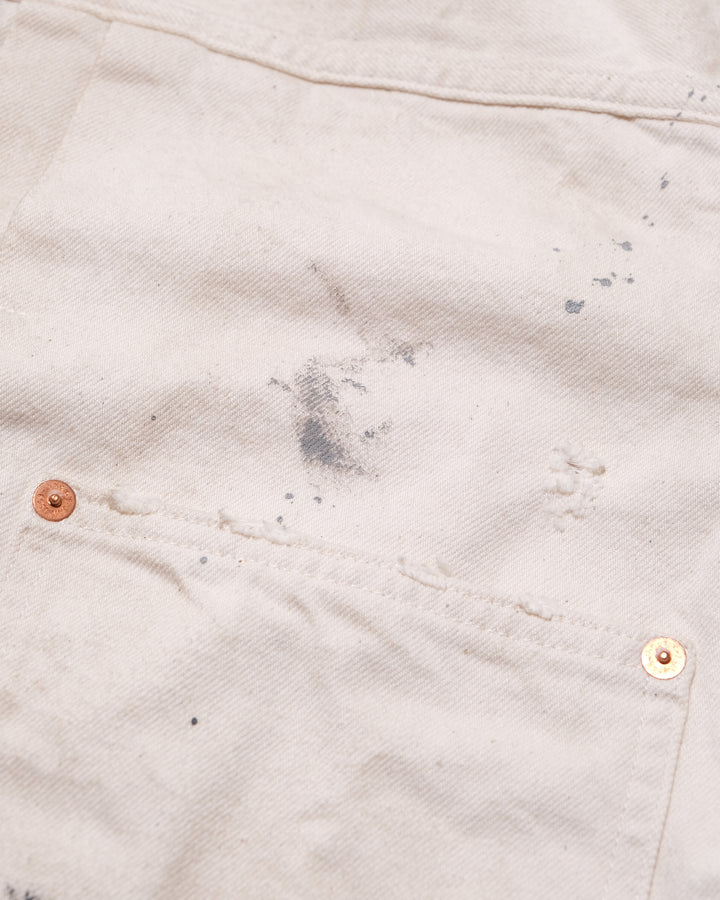Japanese Repro Denim Jacket, M, John Bull, Ecru with Paint-Splatter Pattern