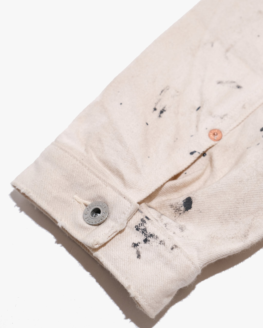 Japanese Repro Denim Jacket, M, John Bull, Ecru with Paint-Splatter Pattern