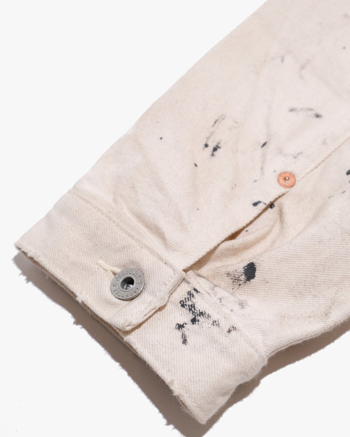Japanese Repro Denim Jacket, M, John Bull, Ecru with Paint-Splatter Pattern