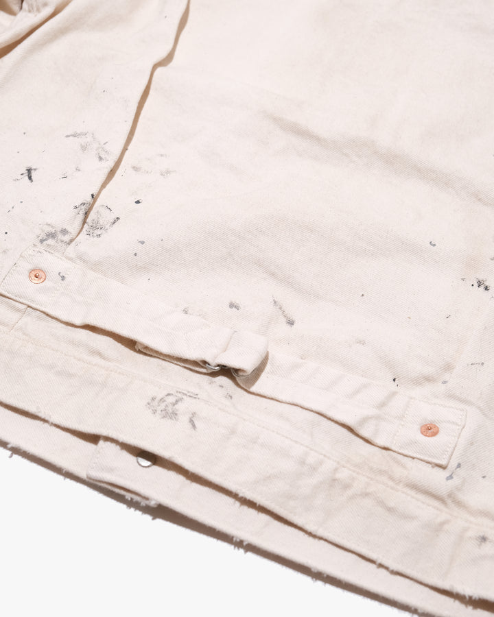 Japanese Repro Denim Jacket, M, John Bull, Ecru with Paint-Splatter Pattern