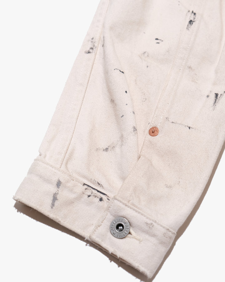 Japanese Repro Denim Jacket, M, John Bull, Ecru with Paint-Splatter Pattern