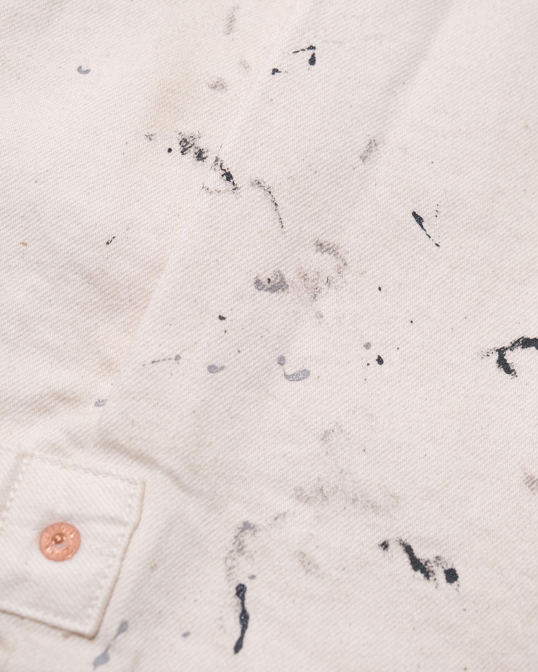 Japanese Repro Denim Jacket, M, John Bull, Ecru with Paint-Splatter Pattern