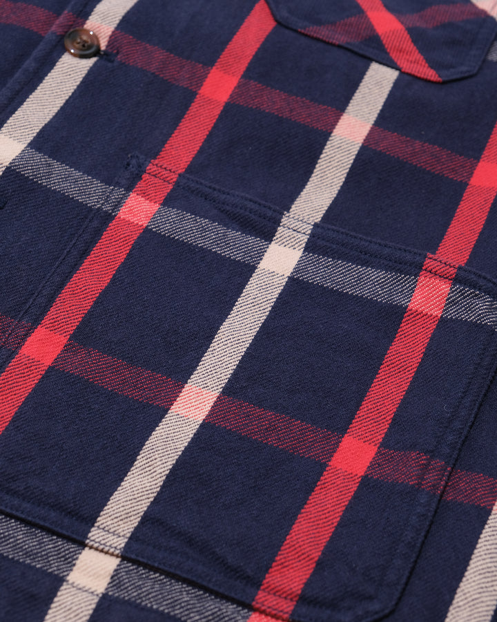 Japanese Repro Flannel Shirt Jacket, L, Houston, Red and Beige Check