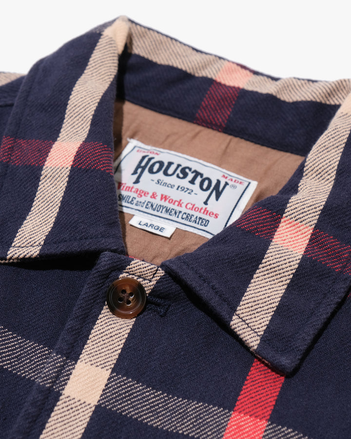 Japanese Repro Flannel Shirt Jacket, L, Houston, Red and Beige Check