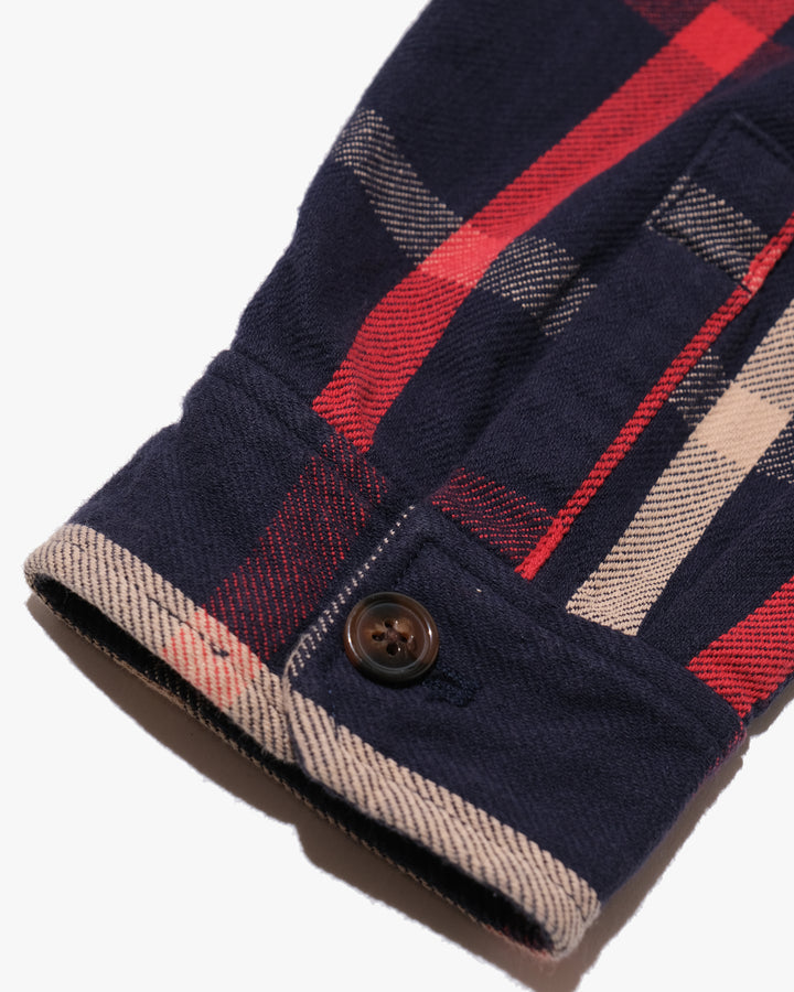 Japanese Repro Flannel Shirt Jacket, L, Houston, Red and Beige Check