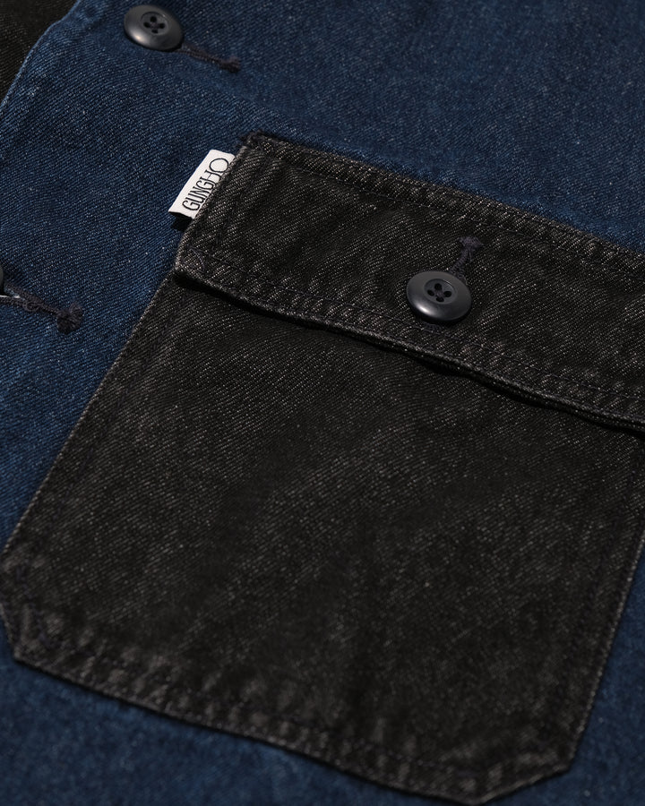 Japanese Repro Denim Work Jacket, M, GUNG HO × FREAK’S STORE, Mixed Denim and Hickory Stripe