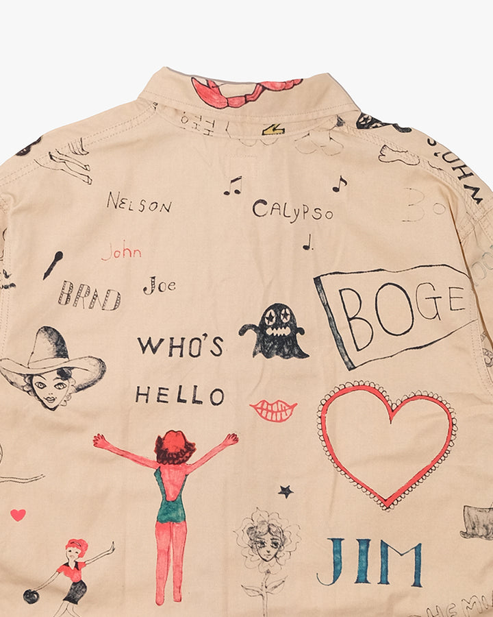 Japanese Repro Chore Jacket, L, Bohemians, Beige Allover Illustrated