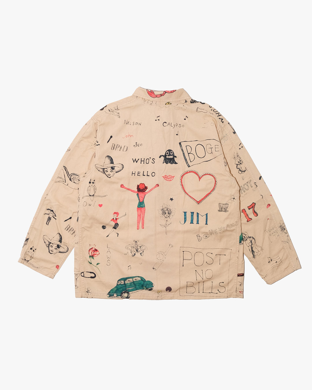 Japanese Repro Chore Jacket, L, Bohemians, Beige Allover Illustrated