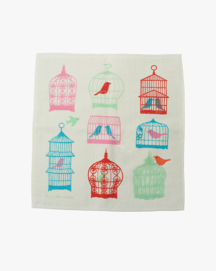 Japanese Handkerchief, Gauze Pile, Yoko Matsumoto, Birds in Cages POS