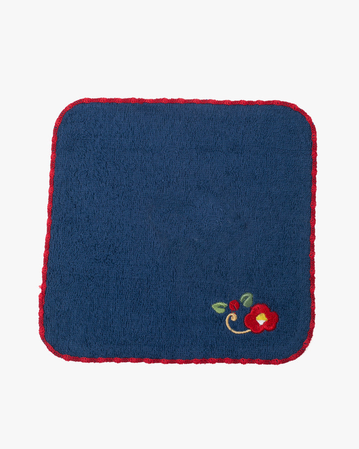 Kurochiku, Embroidered Cotton Handkerchief, Tsubaki
