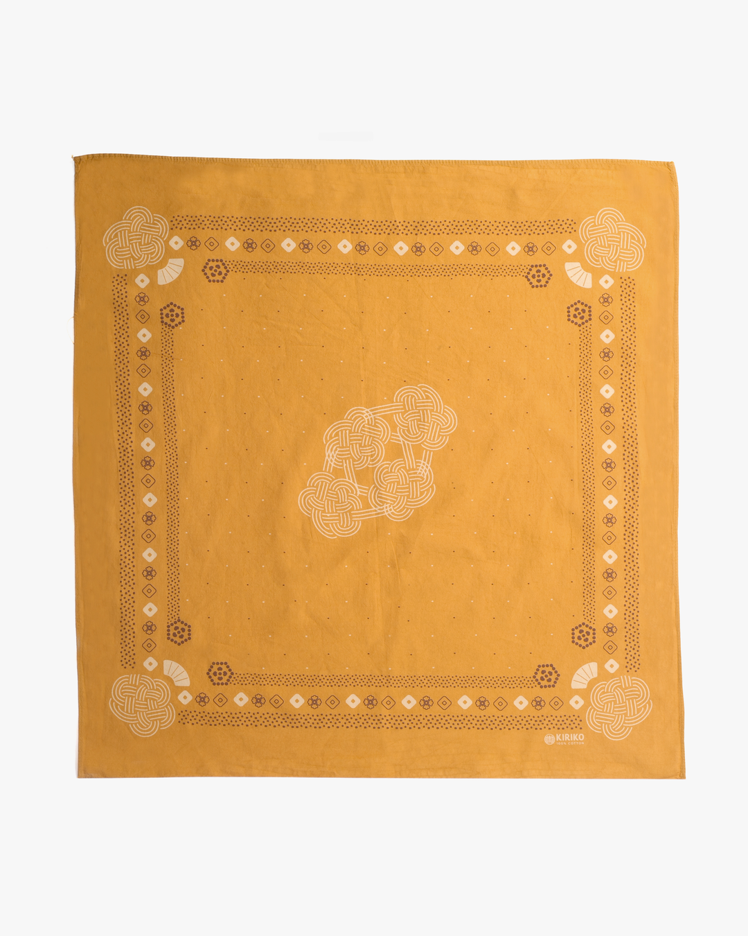Kiriko Original Screen Printed, Custom-Dyed Bandana, Mizuhiki - Yellow
