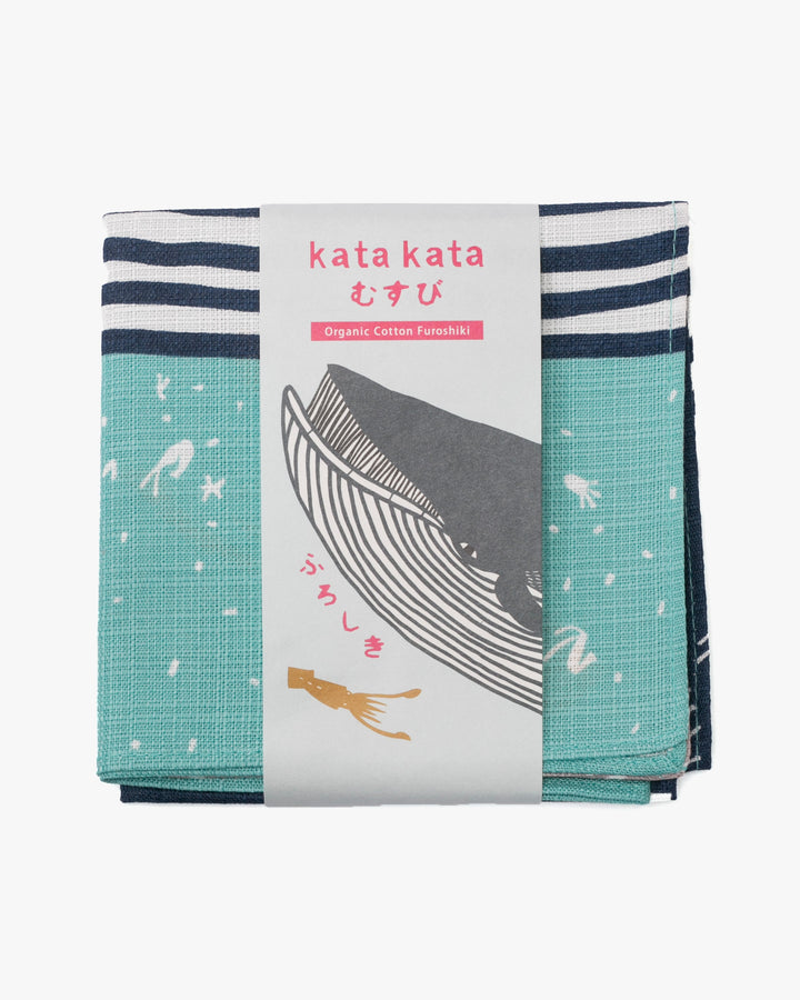 Modern Furoshiki, Musubi, Kata Kata, Whale, Blue 19.5" x 19.5"