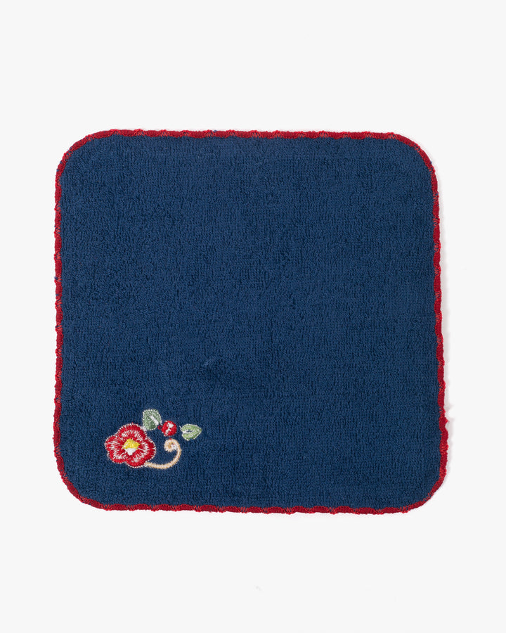 Kurochiku, Embroidered Cotton Handkerchief, Tsubaki