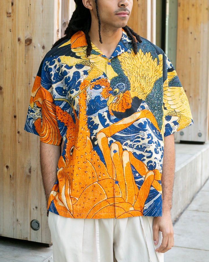 Wa-Modern Short Sleeve Button Up Shirt, Hou To Ebi