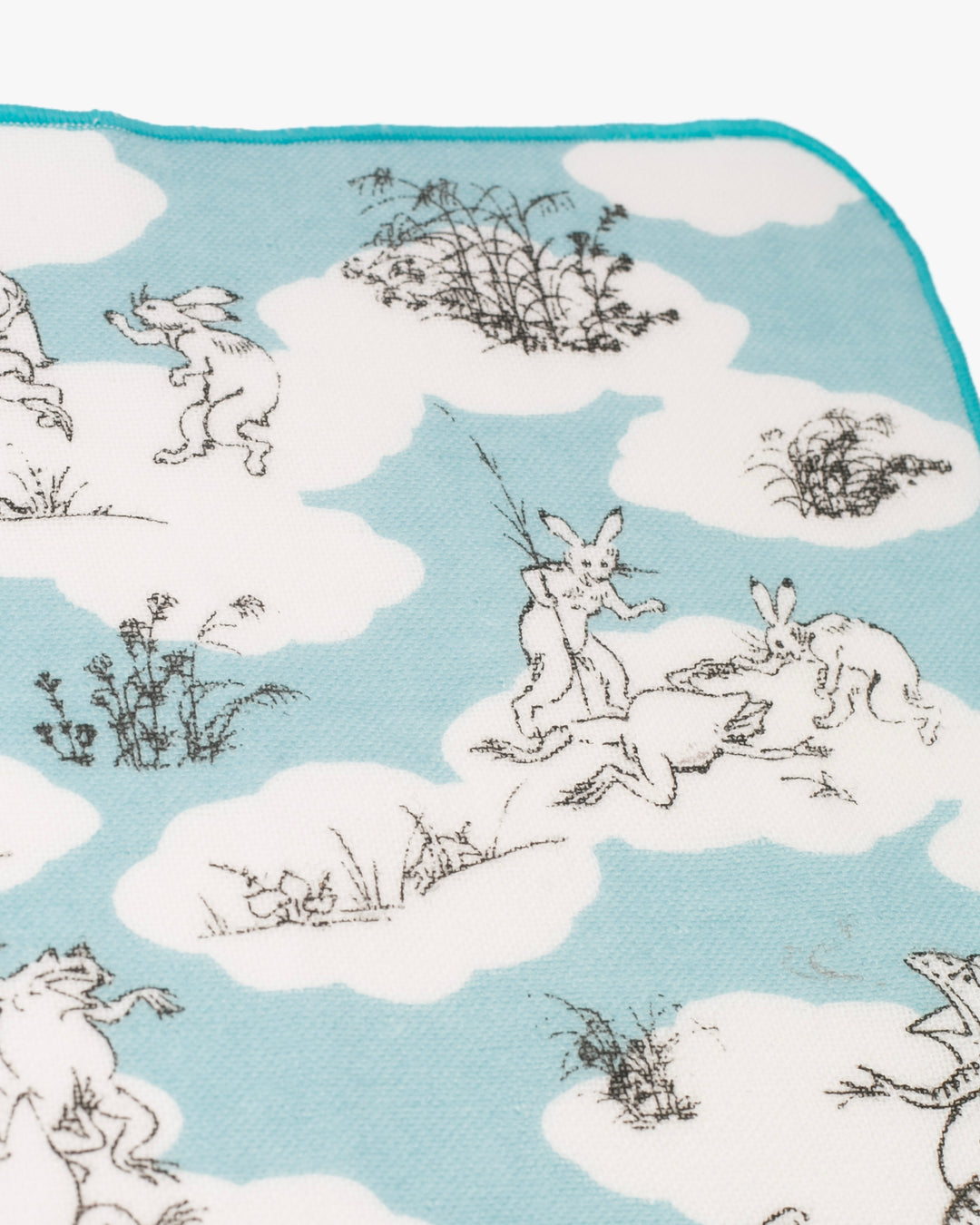 Musubi, Gauze Pile Handkerchief, Choju Jinbutsu Giga, Sumo, Blue, 10" x 10"