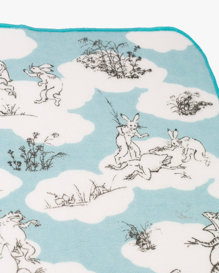 Musubi, Gauze Pile Handkerchief, Choju Jinbutsu Giga, Sumo, Blue, 10" x 10"