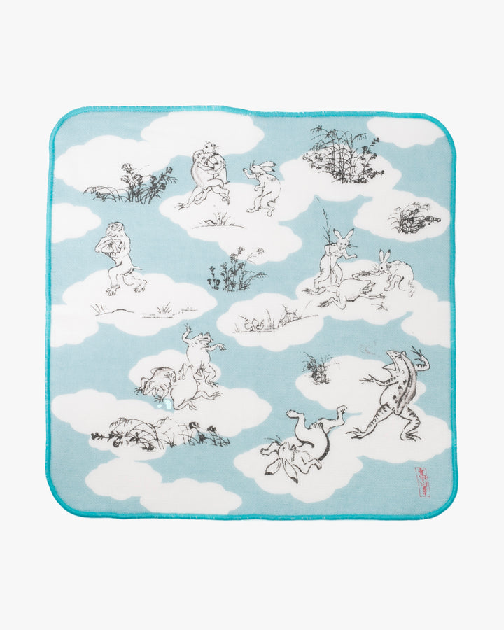 Musubi, Gauze Pile Handkerchief, Choju Jinbutsu Giga, Sumo, Blue, 10" x 10"