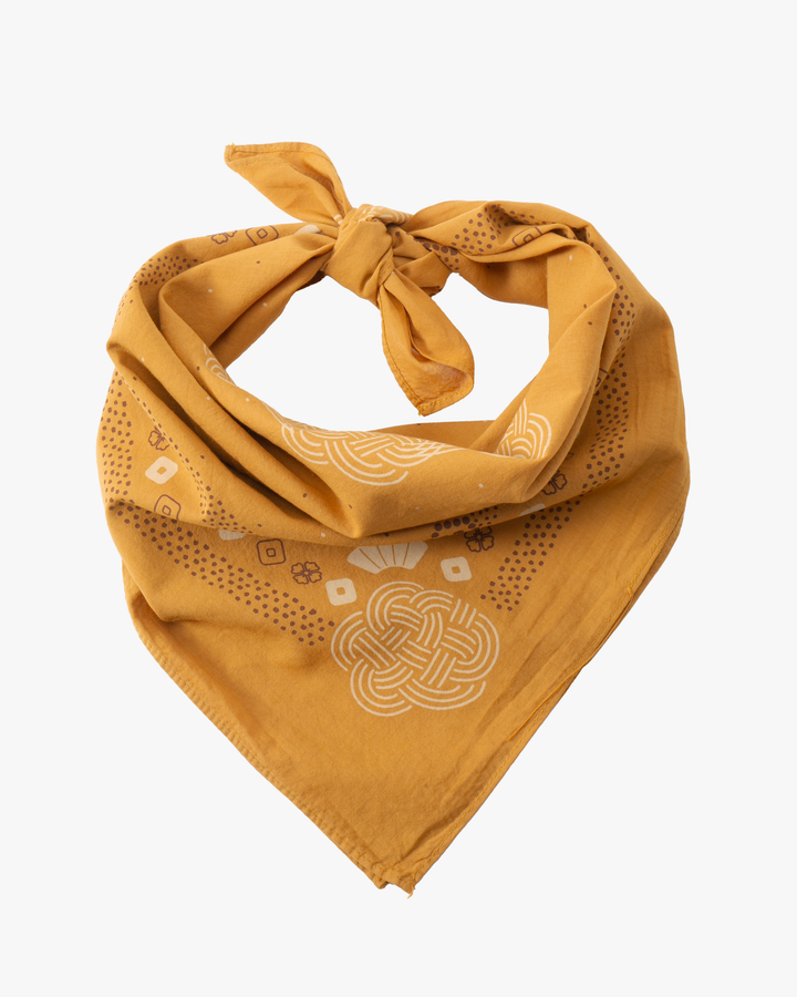Kiriko Original Screen Printed, Custom-Dyed Bandana, Mizuhiki - Yellow