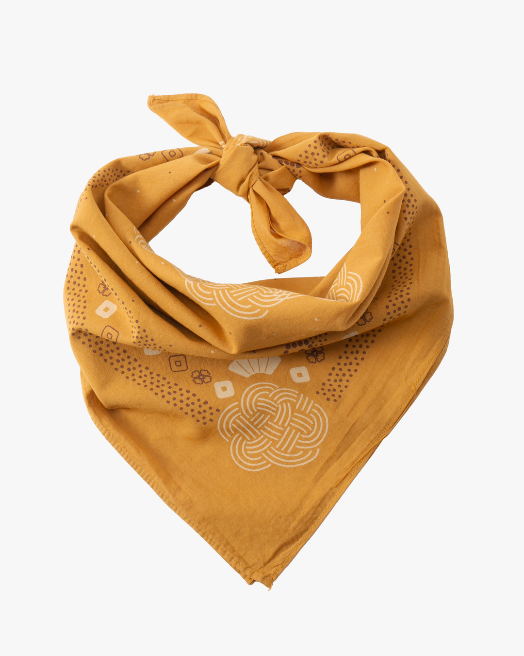 Kiriko Original Screen Printed, Custom-Dyed Bandana, Mizuhiki - Yellow