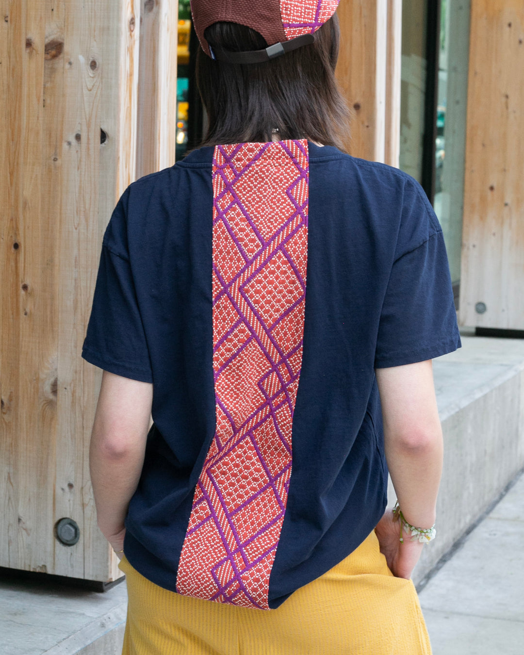 Kiriko Original Tee, 8 oz Cotton,  Navy with Pink Jacquard Weave Inlay