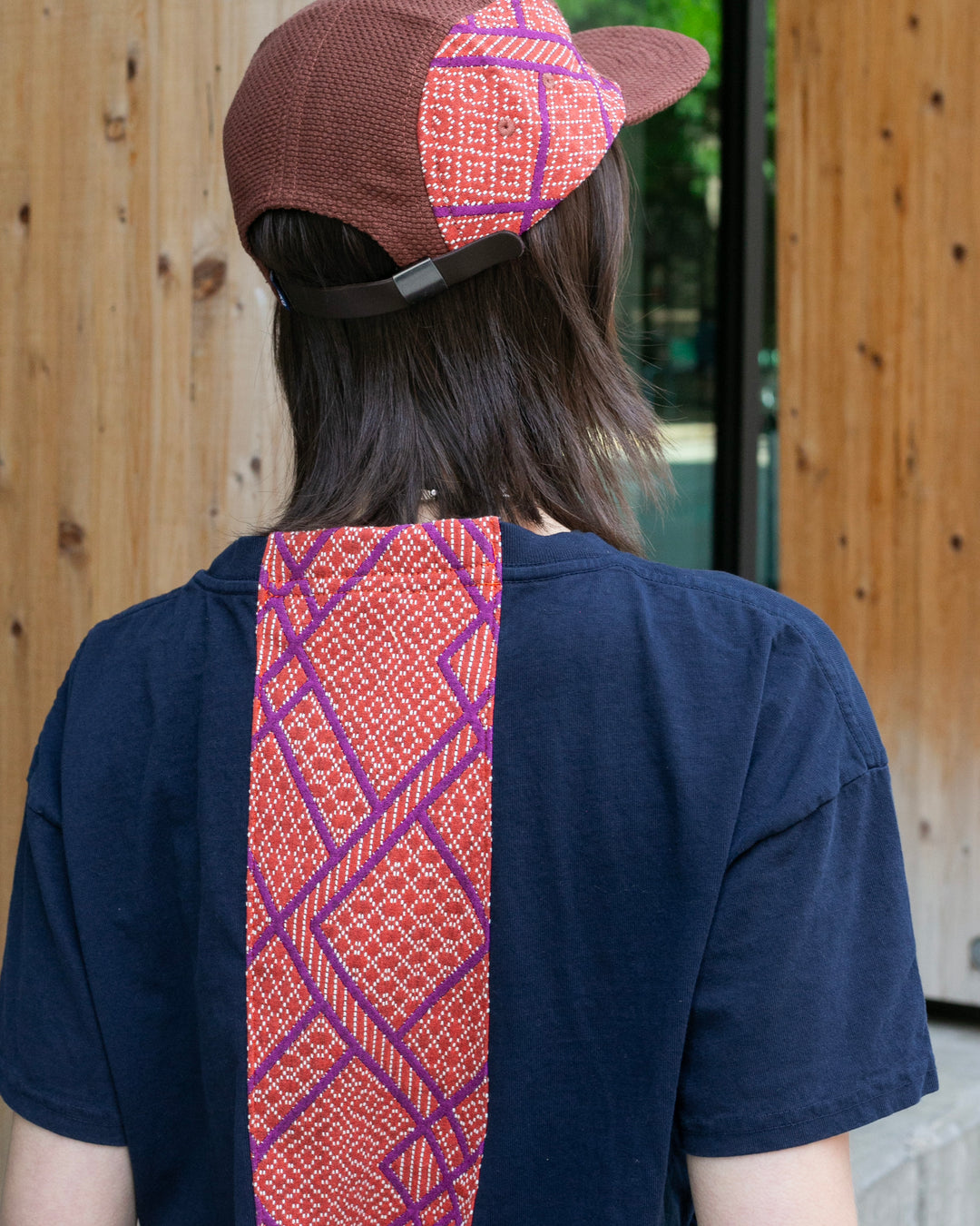Kiriko Original Tee, 8 oz Cotton,  Navy with Pink Jacquard Weave Inlay