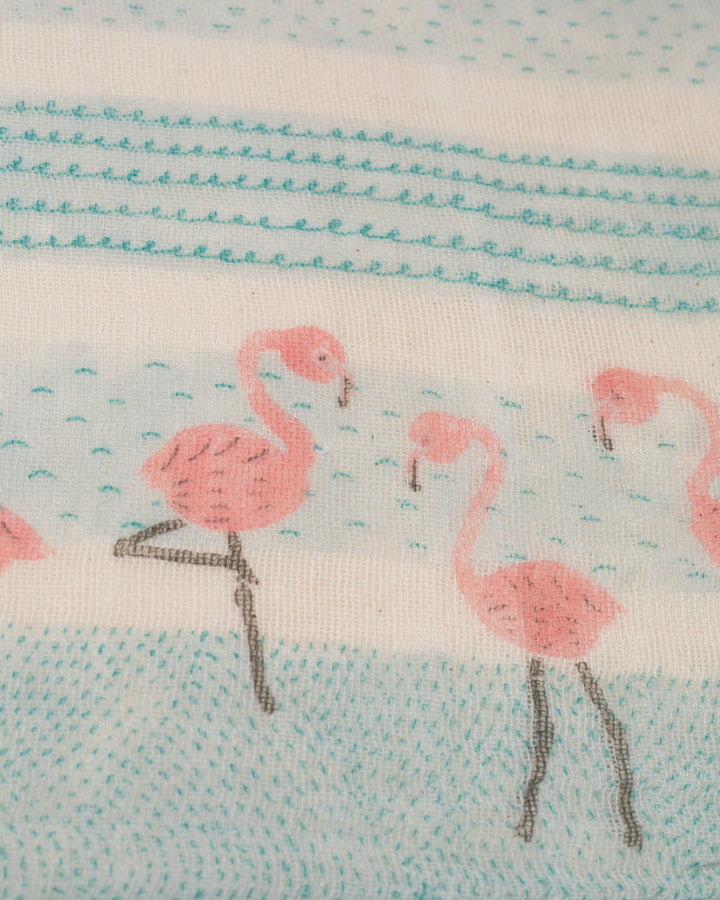 Musubi Organic, Quadrupled Layered Gauze Handkerchief, Kayo Aoyama, Flamingo, Blue, 10" x 10"