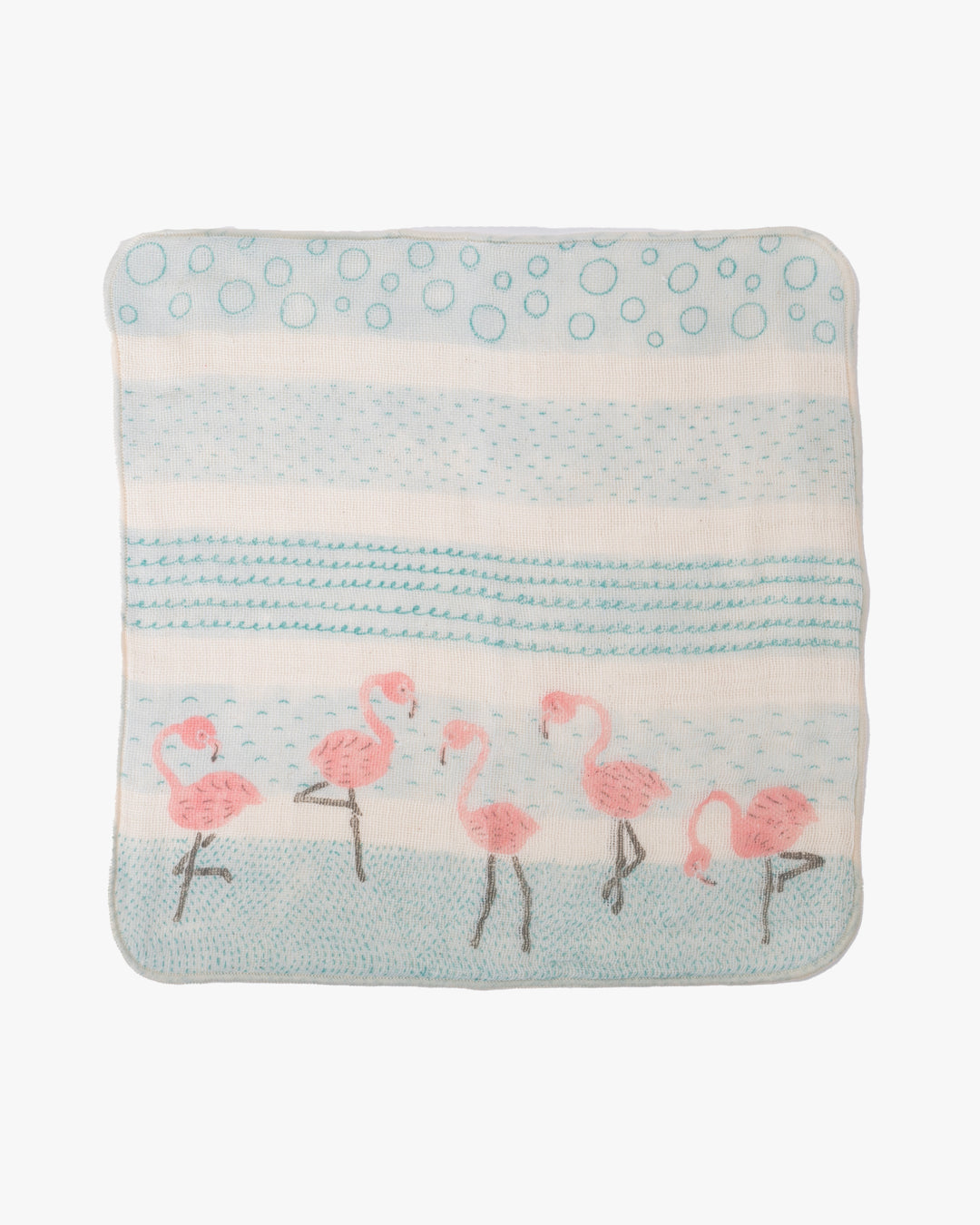 Musubi Organic, Quadrupled Layered Gauze Handkerchief, Kayo Aoyama, Flamingo, Blue, 10" x 10"