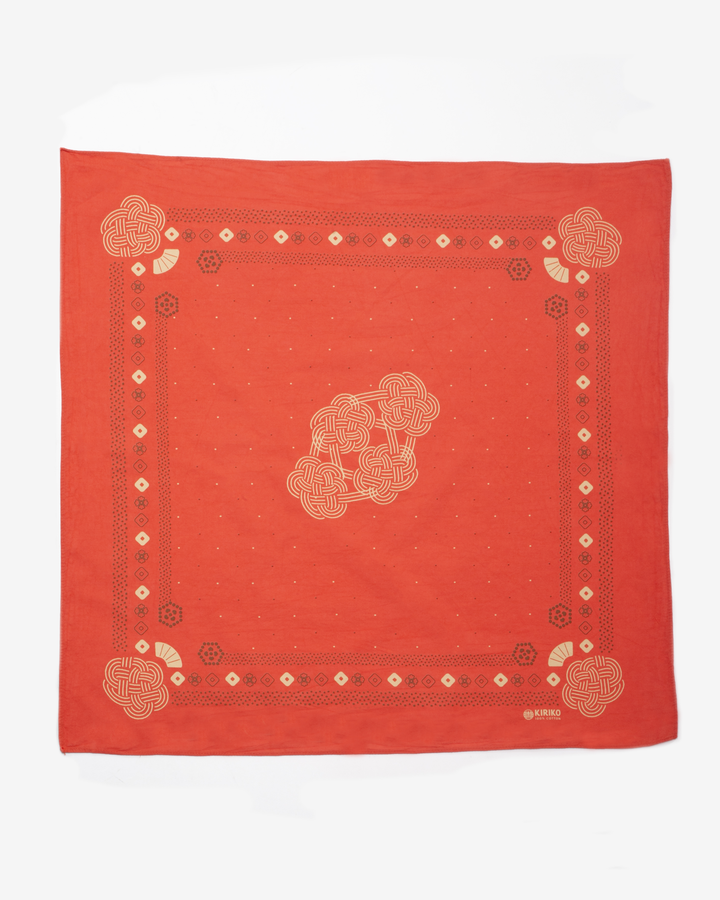 Kiriko Original Screen Printed, Custom-Dyed Bandana, Mizuhiki - Red