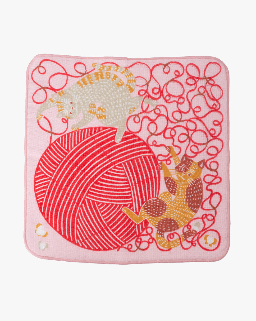 Musubi, Fuwa-Fuwa Towel, Kata Kata, Cat &amp; Yarn, Pink, 10" x 10"