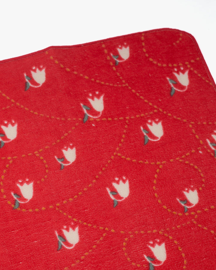 Musubi, Gauze Pile Handkerchief, Yumeji Takehisa, Lily of the Valley, Red, 10" x 10"