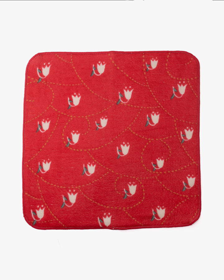 Musubi, Gauze Pile Handkerchief, Yumeji Takehisa, Lily of the Valley, Red, 10" x 10"