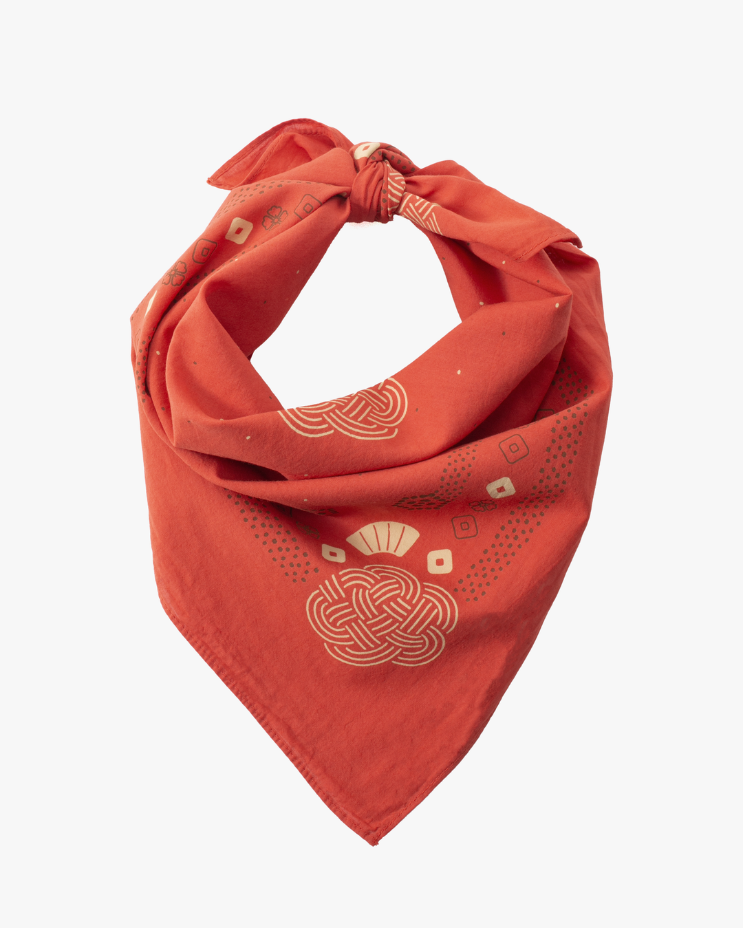 Kiriko Original Screen Printed, Custom-Dyed Bandana, Mizuhiki - Red