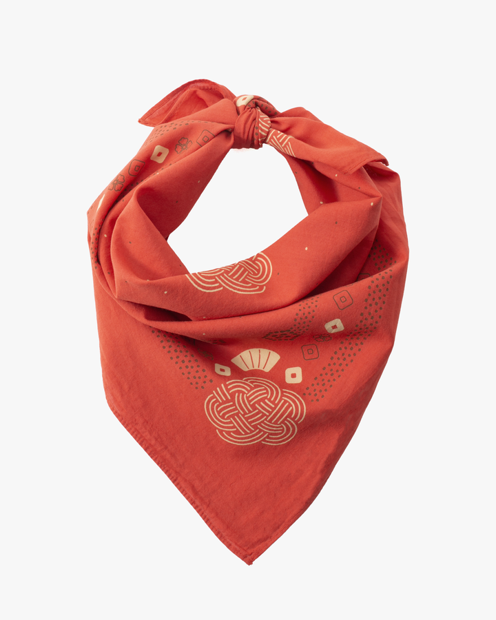 Kiriko Original Screen Printed, Custom-Dyed Bandana, Mizuhiki - Red