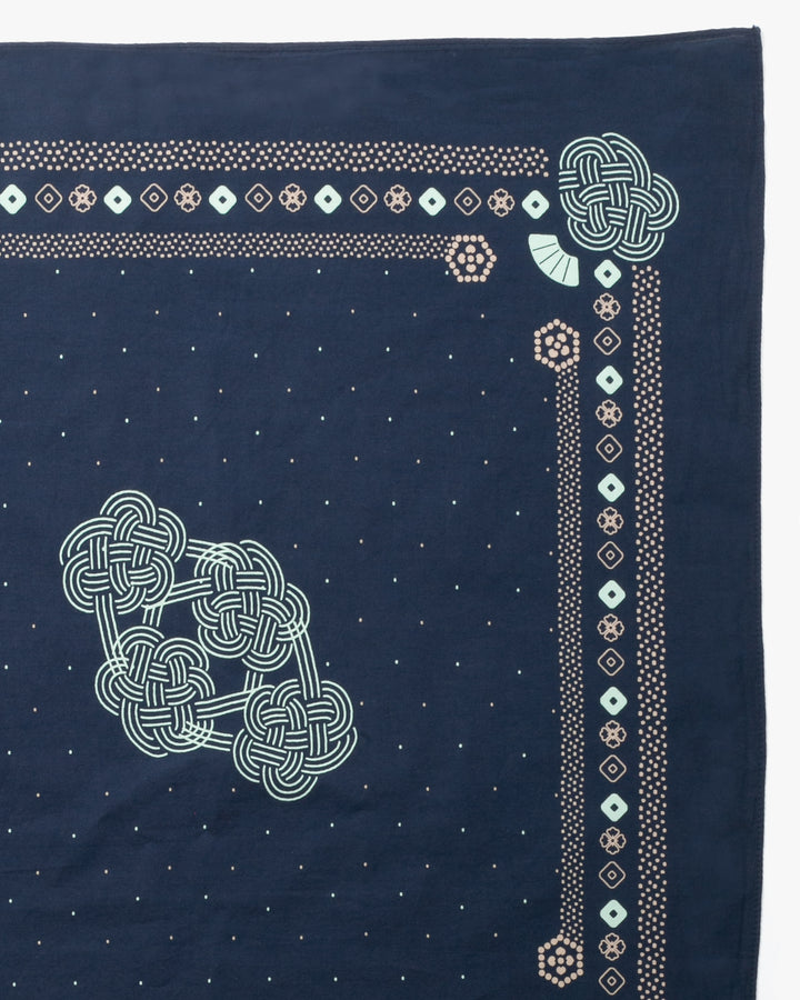Kiriko Original Screen Printed, Custom-Dyed Bandana, Mizuhiki - Navy