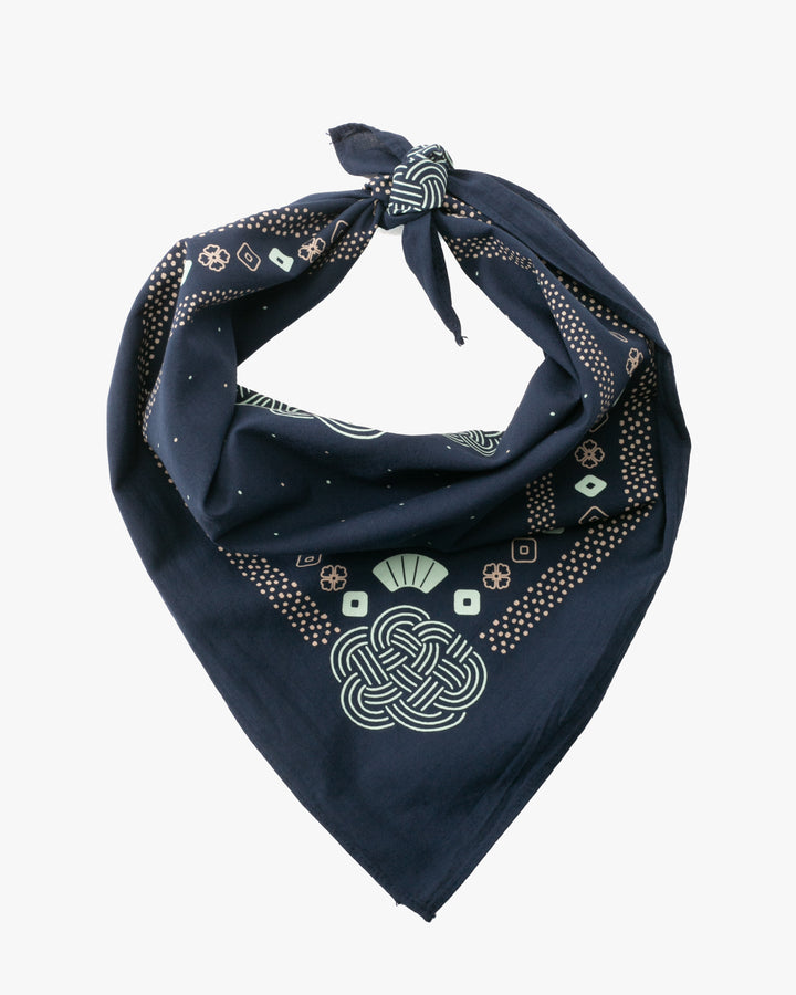 Kiriko Original Screen Printed, Custom-Dyed Bandana, Mizuhiki - Navy
