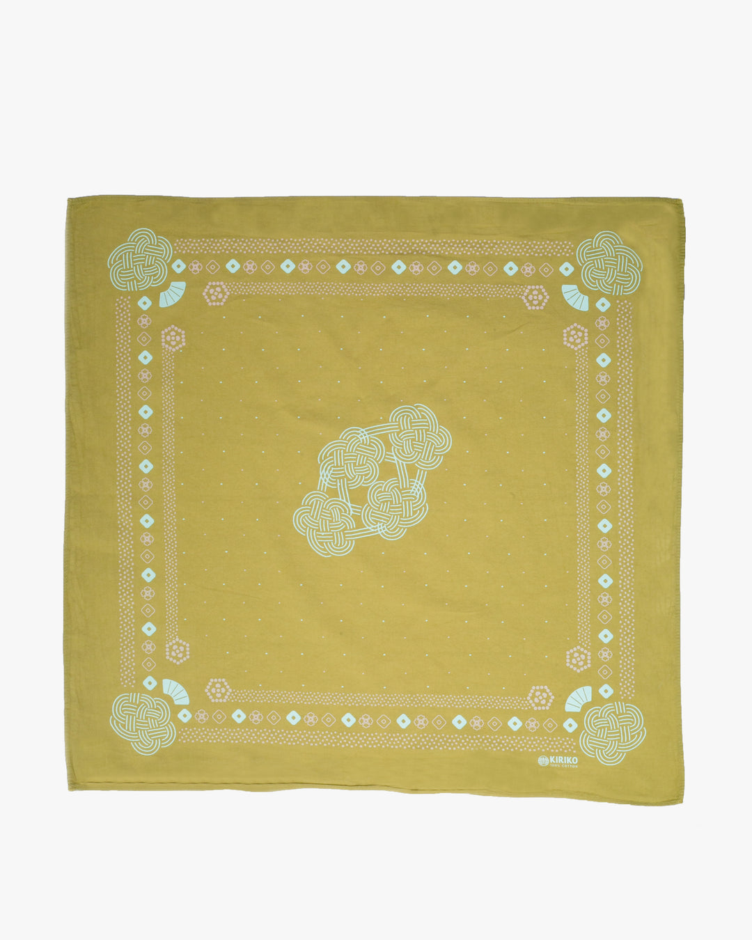 Kiriko Original Screen Printed, Custom-Dyed Bandana, Mizuhiki - Green