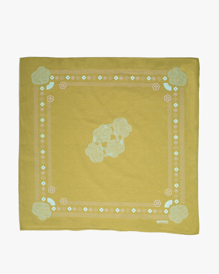 Kiriko Original Screen Printed, Custom-Dyed Bandana, Mizuhiki - Green