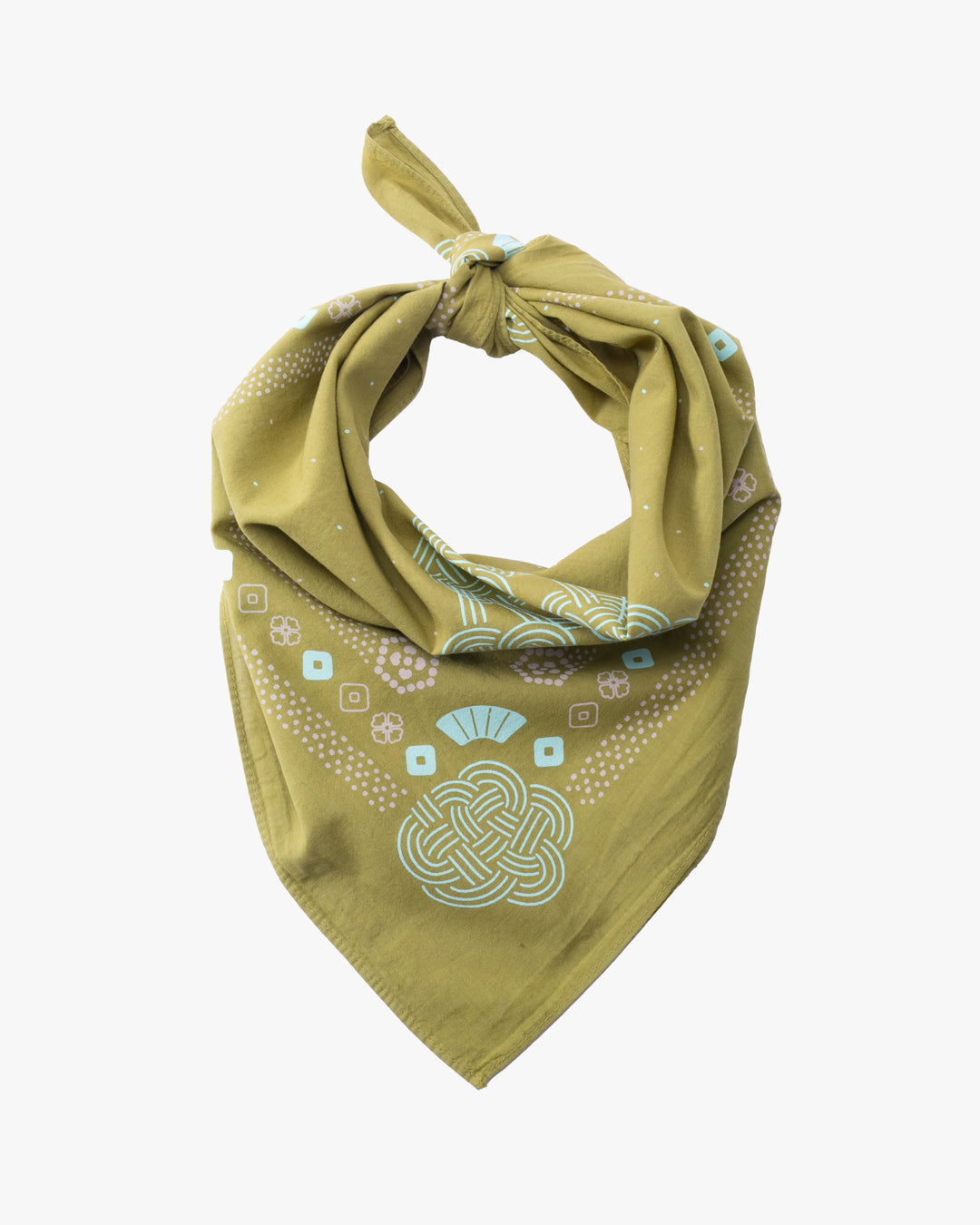 Kiriko Original Screen Printed, Custom-Dyed Bandana, Mizuhiki - Green
