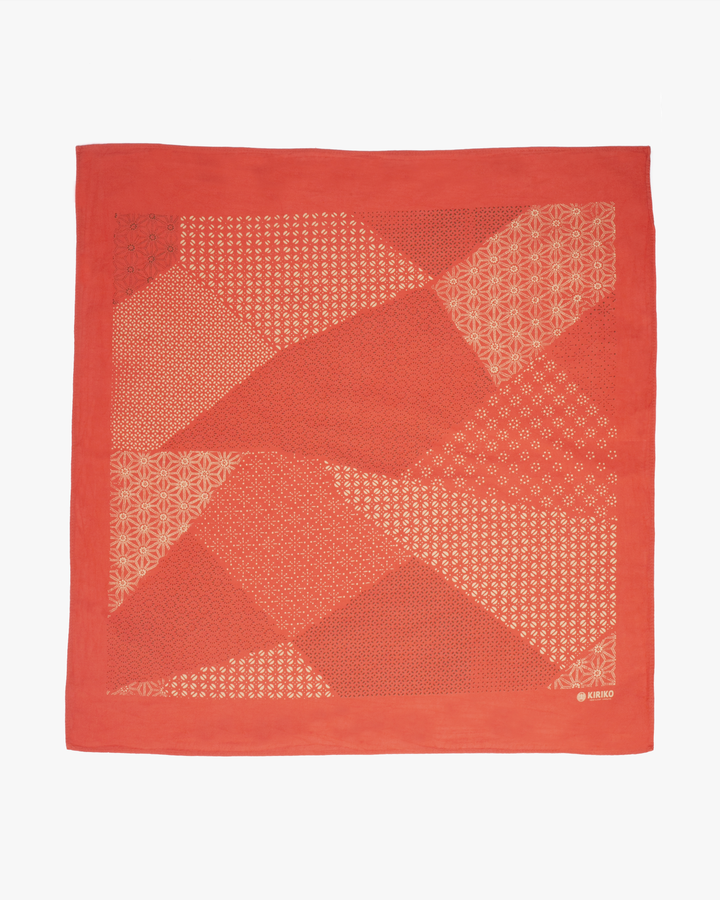 Kiriko Original Screen Printed, Custom-Dyed Bandana, Katazome Multi - Red