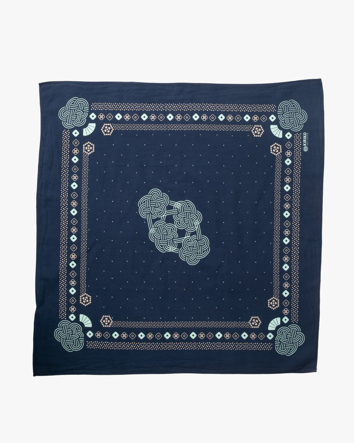 Kiriko Original Screen Printed, Custom-Dyed Bandana, Mizuhiki - Navy