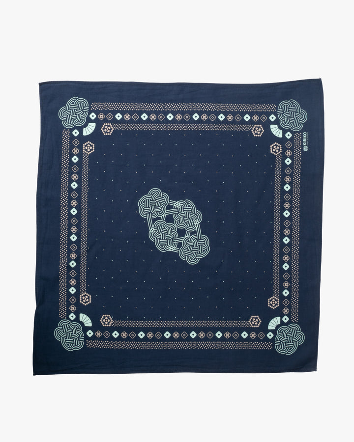 Kiriko Original Screen Printed, Custom-Dyed Bandana, Mizuhiki - Navy