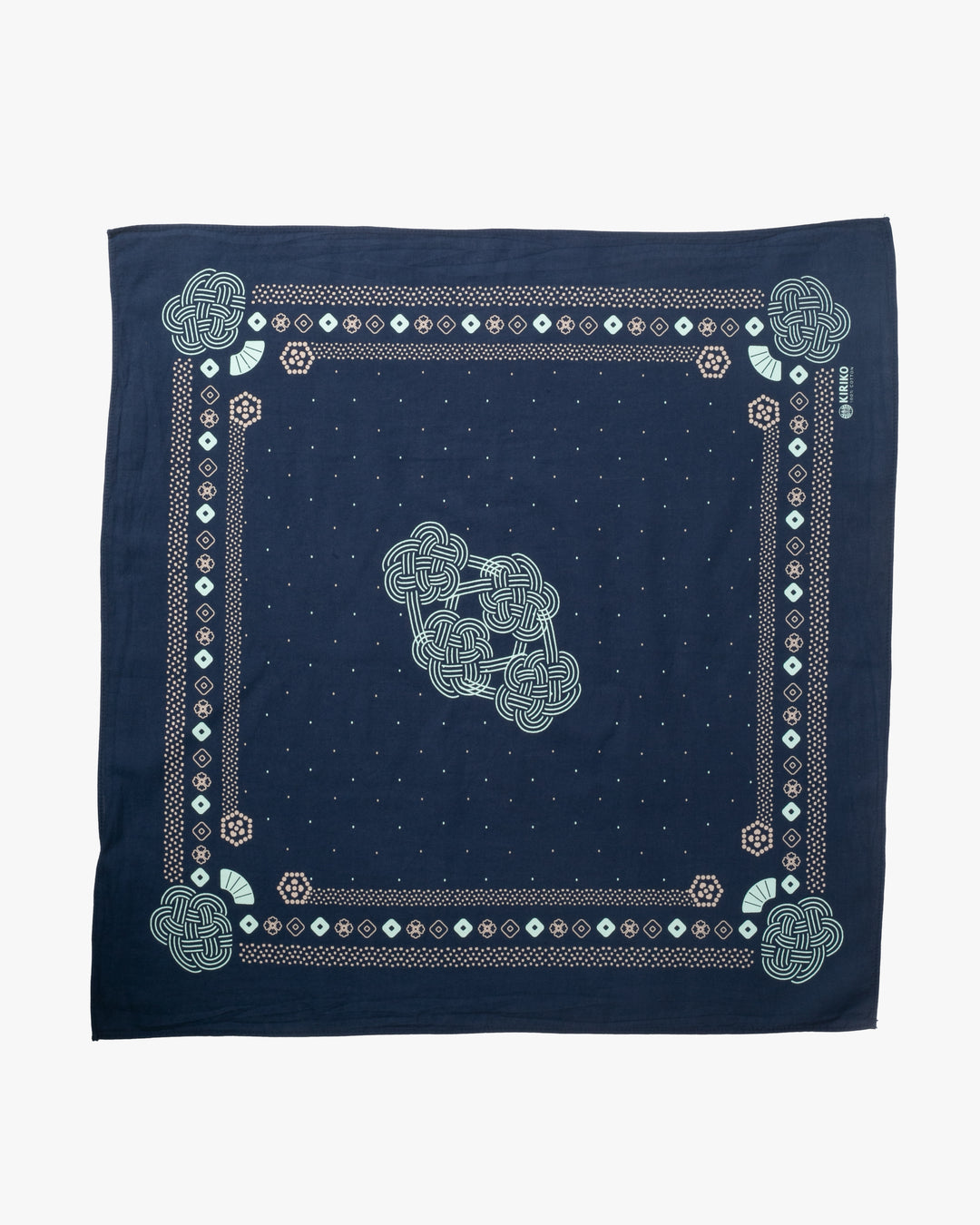 Kiriko Original Screen Printed, Custom-Dyed Bandana, Mizuhiki - Navy