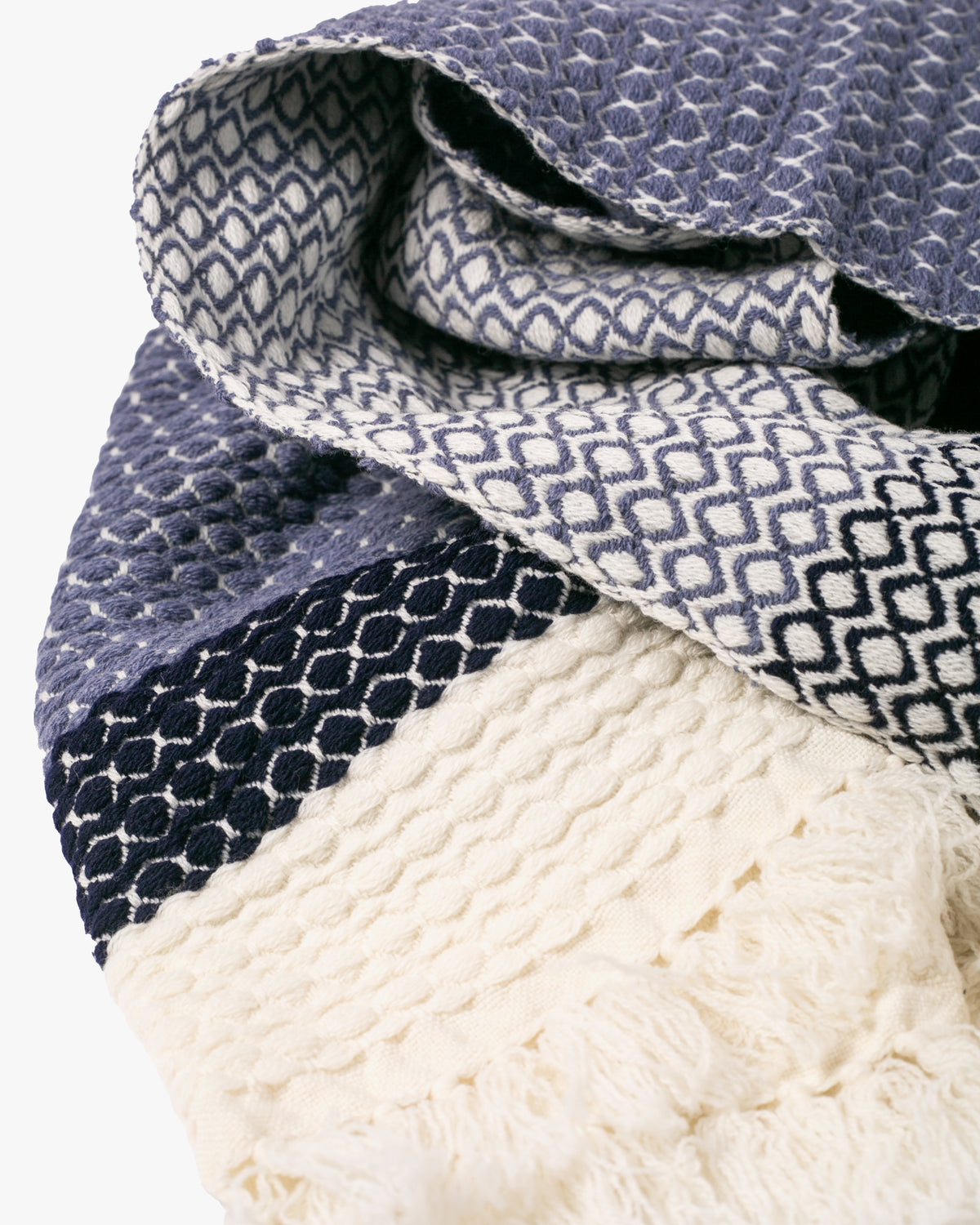 Kobo Oriza Wool Blanket Shawl, Kawari, Dotted Pattern, Wisteria, Navy and White