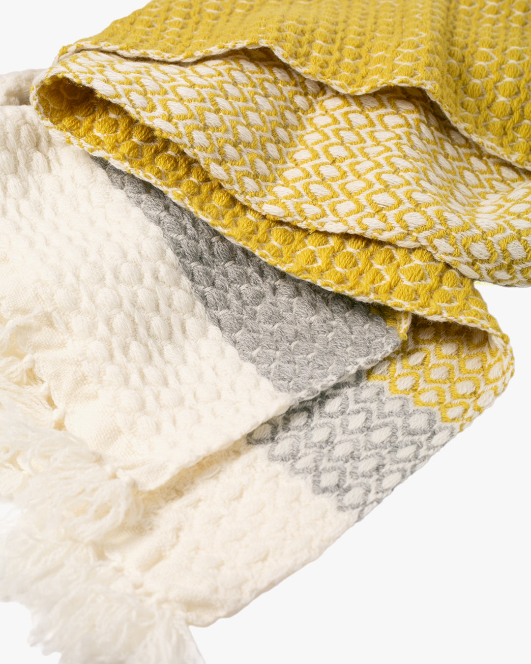 Kobo Oriza Wool Blanket Shawl, Kawari, Dotted Pattern, Yellow, Gray and White