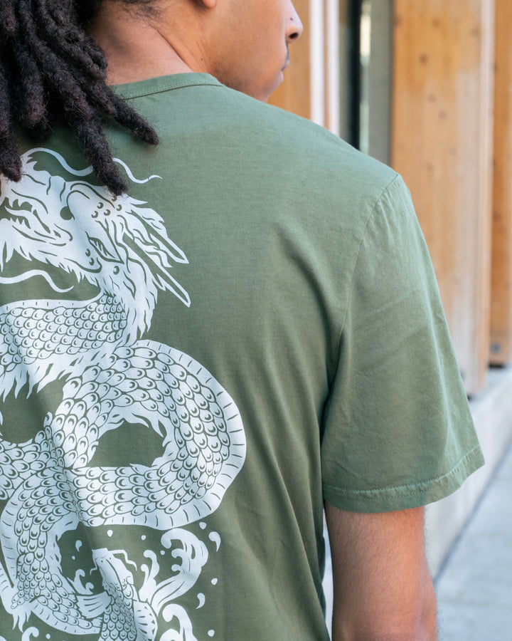 Kiriko Original Tee, 6oz Cotton, Green with Grey Koi-Dragon