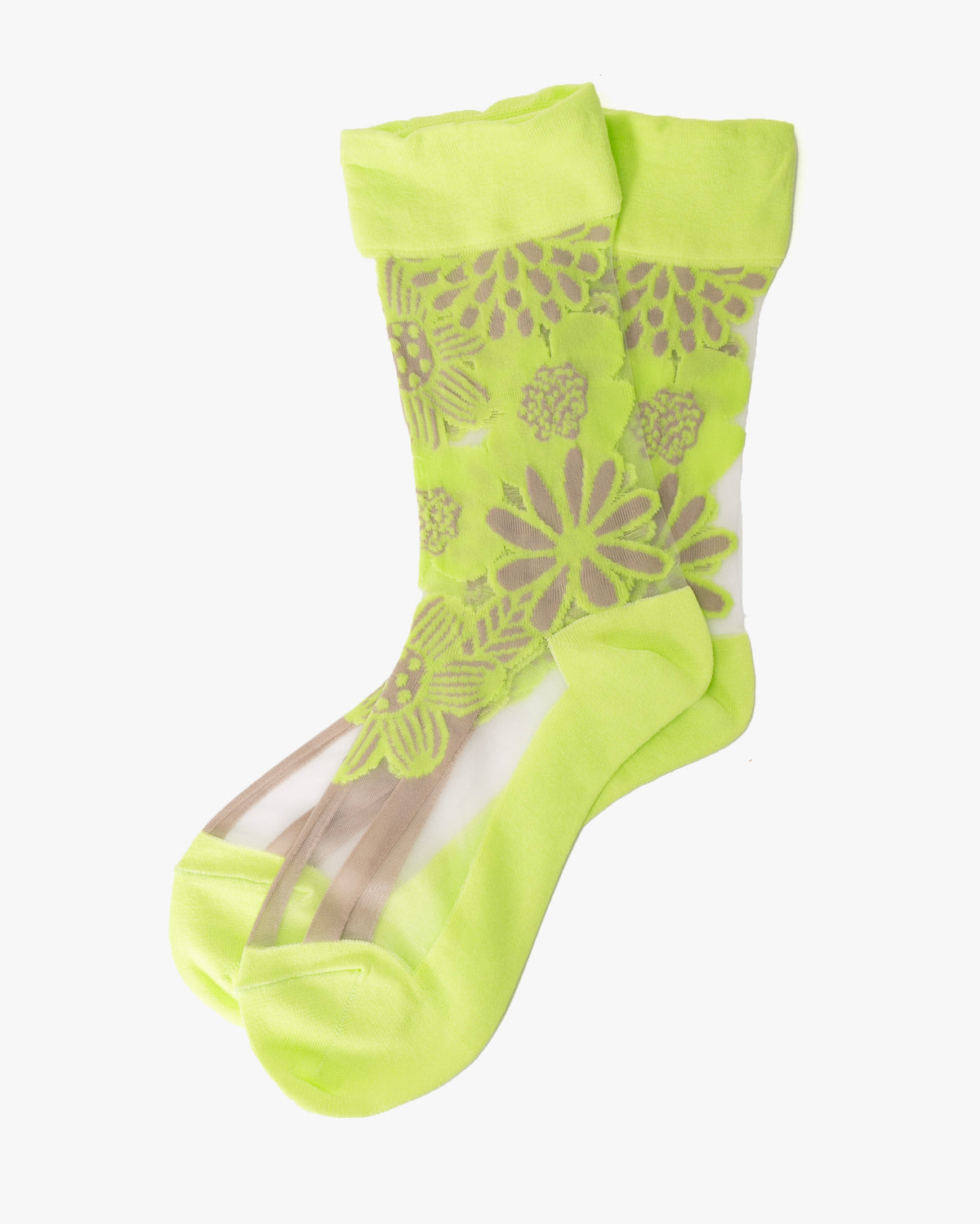 Debby Co. Crew Socks, Andeotte Collection, Yellow/Green Flower