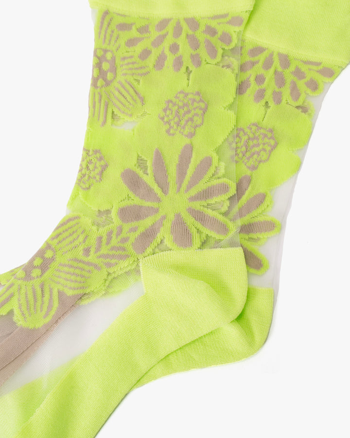 Debby Co. Crew Socks, Andeotte Collection, Yellow/Green Flower